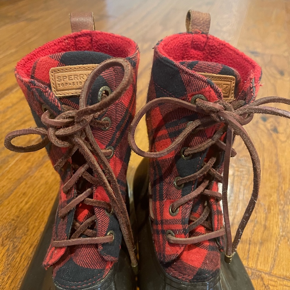 Sperry Red Plaid Duck Boots - Picture 3 of 6